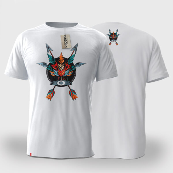 Redbird Tattoo Mode, Indianer Tattoos T-Shirt Rückseite und Vorderseite in weiß mit kleinen Außen Indianer Tattoos Label Design und großem front design