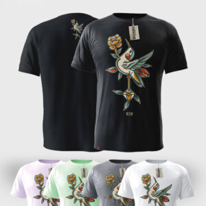 Tattoo T-Shirt mit Old School Tattoo Vogel Design vorne groß hinten klein, in 5 farben XS-3XL