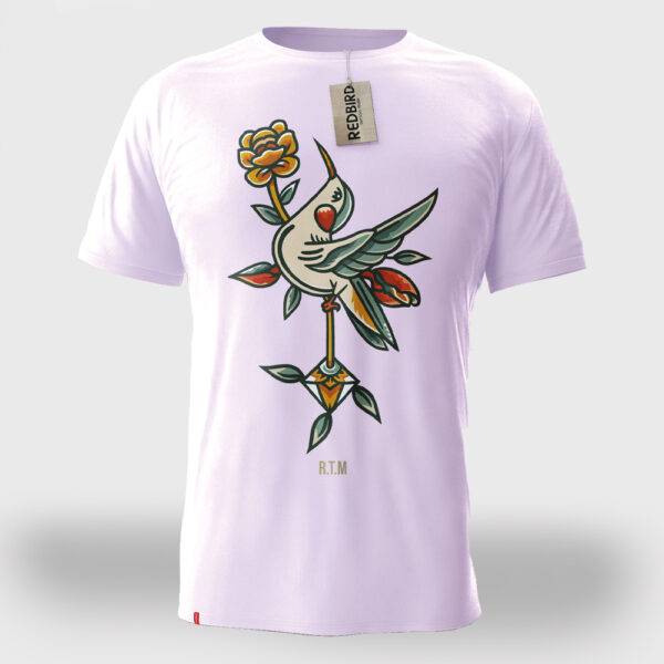 Tattoo T-Shirt mit Old School Tattoo Vogel Design vorne groß hinten klein, in 5 farben XS-3XL in helllila