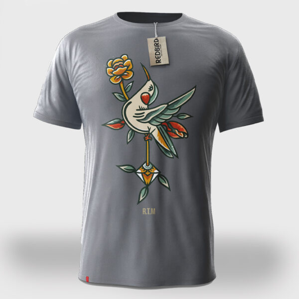 Tattoo T-Shirt mit Old School Tattoo Vogel Design vorne groß hinten klein, in 5 farben XS-3XL in grau