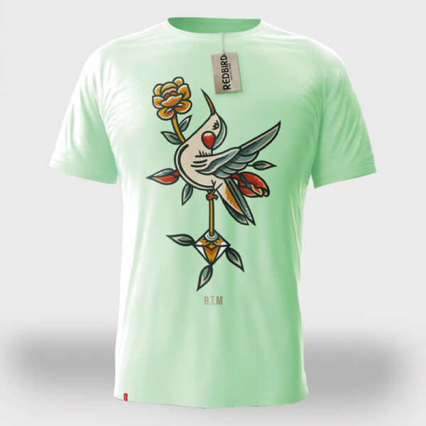 Tattoo T-Shirt mit Old School Tattoo Vogel Design vorne groß hinten klein, in 5 farben XS-3XL in mintgrün