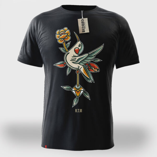 Tattoo T-Shirt mit Old School Tattoo Vogel Design vorne groß hinten klein, in 5 farben XS-3XL in schwarz