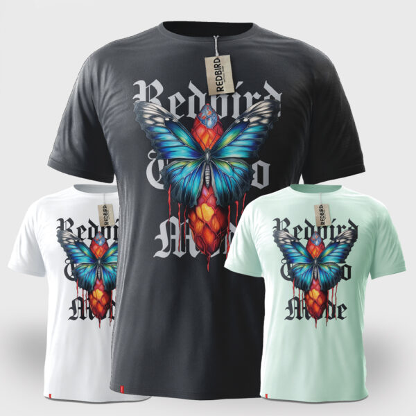 Schmetterling Kokon Bunt Tattoo Unisex T-Shirt von Redbird Tattoo Mode in 3 Farben. Von XS-3XL