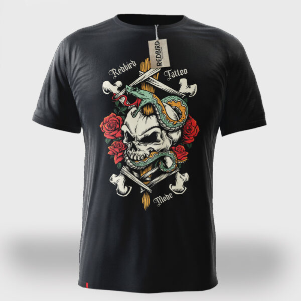skull totenkopf tattoo Design groß t_shirt schwarz forderansicht